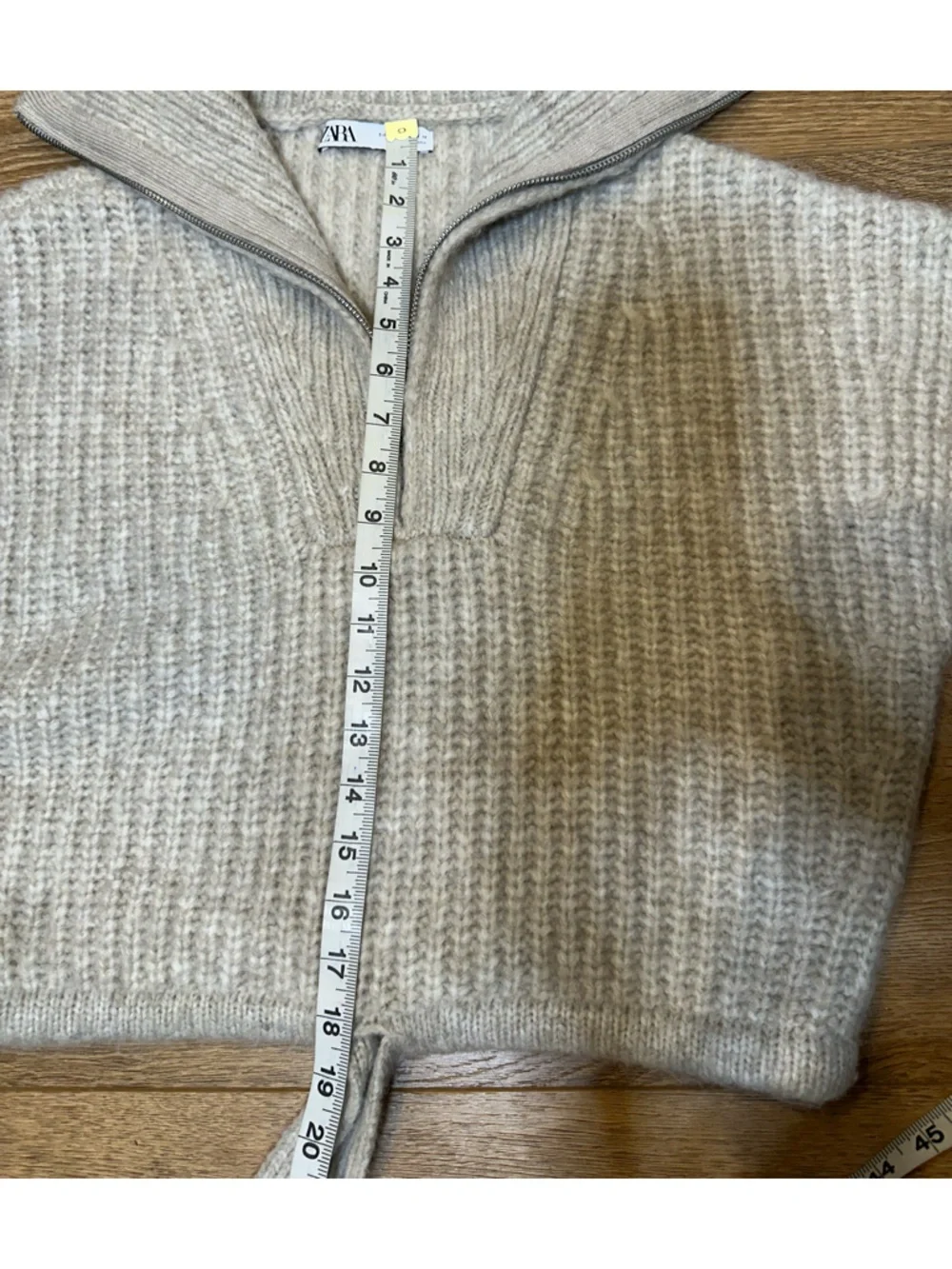 Zara Cream Ribbed Cropped Turtleneck Zip Sweater wool blend with tie waist - Picture 8 of 10